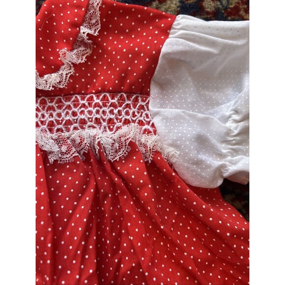 VTG Baby Sears Smocked Red Polka Dot Dress Size Medium (12 months IMO) - Picture 3 of 7